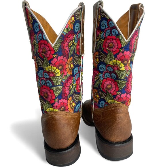 Doble R Leather Fabric Floral Flower Hippie Boho Western Cowgirl Boots Women's 9 - Picture 8 of 13